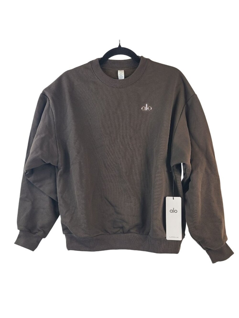 NEW Alo Yoga Accolade Crew Neck Pullover Sweatshirt In Espresso Size S